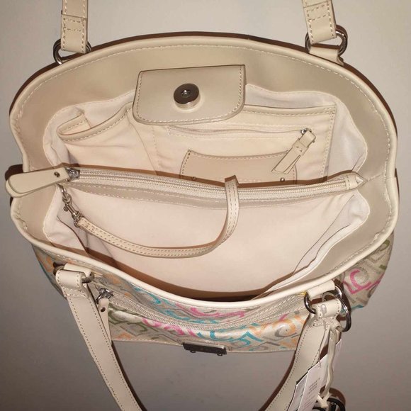 NWT Liz Claiborne Handbag, khaki with multi color LC's, - Picture 11 of 16